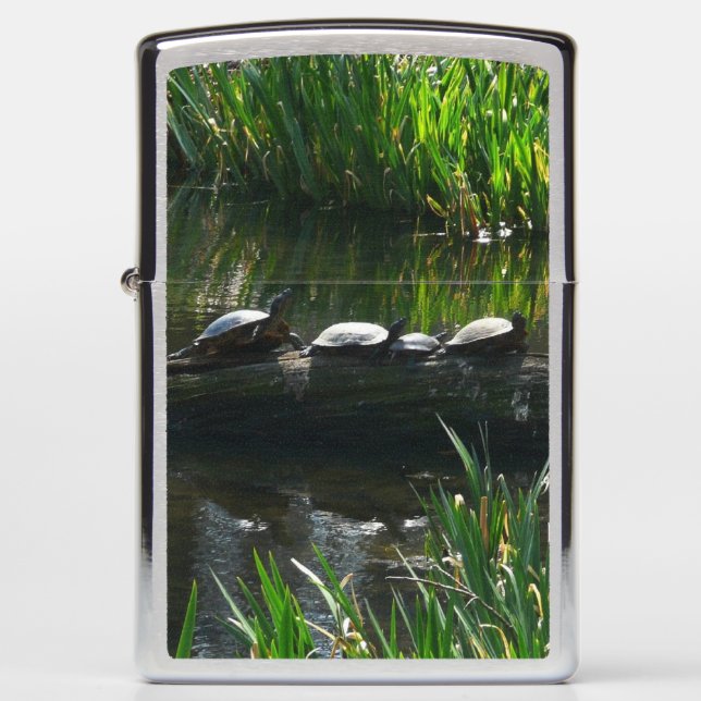 Row of Turtles Green Nature Photo Zippo Lighter (Front)