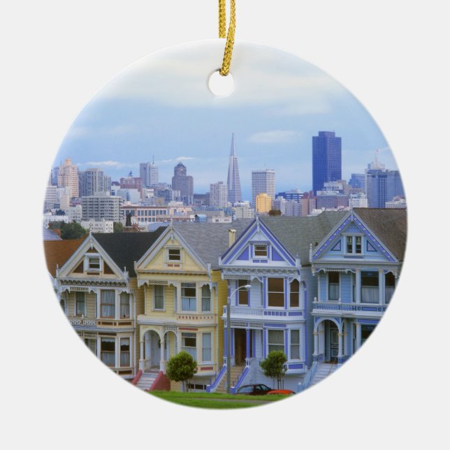 Row of Victorian Homes Ceramic Ornament (Front)