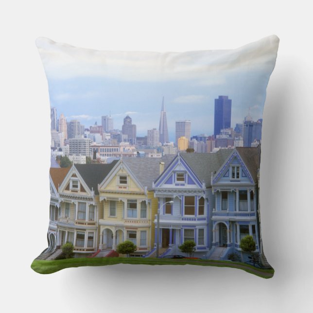 Row of Victorian Homes Throw Pillow (Front)