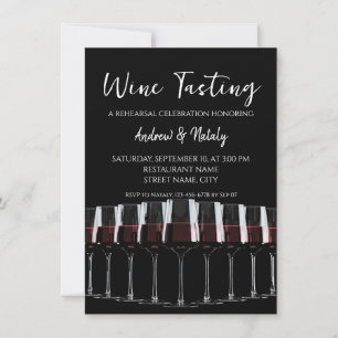 Row of wine glasses with red wine on black. invitation