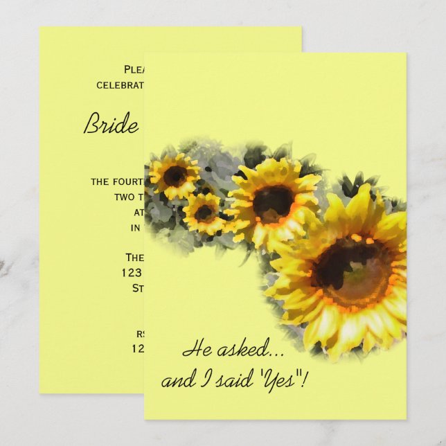 Row of Yellow Sunflowers Garden Engagement Party Invitation (Front/Back)