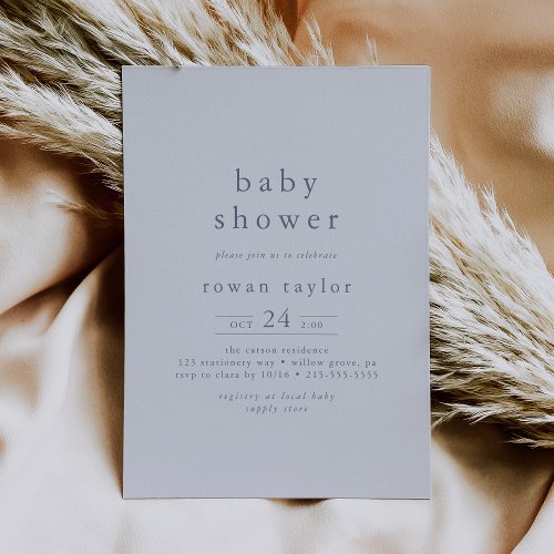 ROWAN Boho Modern Boy Blue Simple Baby Shower Invitation