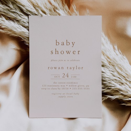 ROWAN Boho Pink Gold Girl Simple Baby Shower Invitation