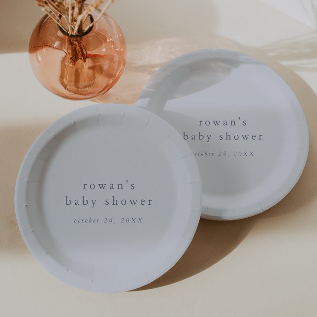 ROWAN Boy Blue Boho Modern Simple Baby Shower Paper Plates (ROWAN Boy Blue Boho Modern Simple Baby Shower Paper Plates)
