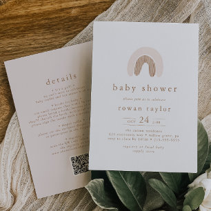 ROWAN Cute Spring Girl QR Boho Rainbow Baby Shower Invitation