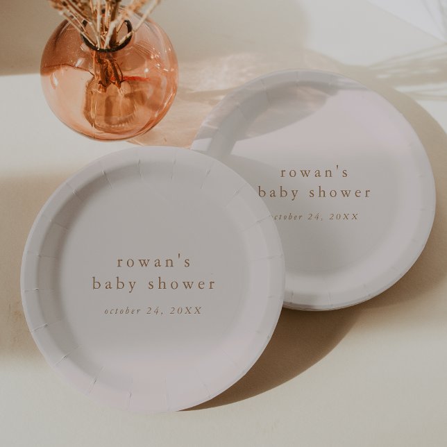 ROWAN Pink and Gold Boho Modern Simple Baby Shower Paper Plates (ROWAN Pink and Gold Boho Modern Simple Baby Shower Paper Plates)