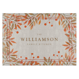 Rowan Red Berries & Fall Leaves Botanical Cutting Board