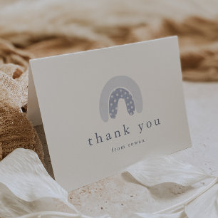 ROWAN Summer Boy Blue Boho Rainbow Baby Shower Letterpress Thank You Card