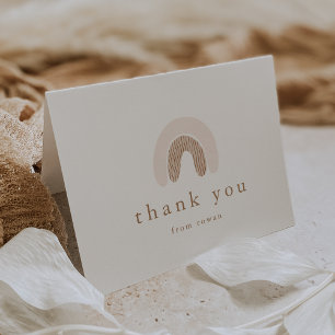 ROWAN Summer Girl Pink Boho Rainbow Baby Shower Letterpress Thank You Card