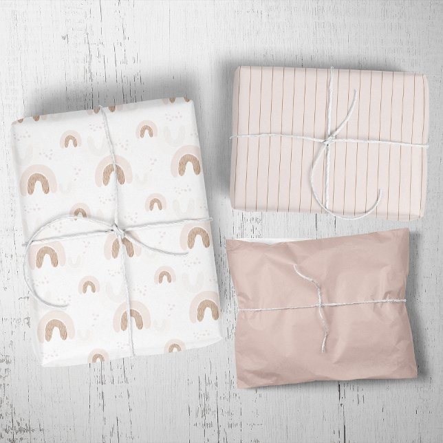 ROWAN Summer Girl Pink Boho Rainbow Baby Shower Wrapping Paper Sheets (ROWAN Summer Girl Pink Boho Rainbow Baby Shower Wrapping Paper Sheets)