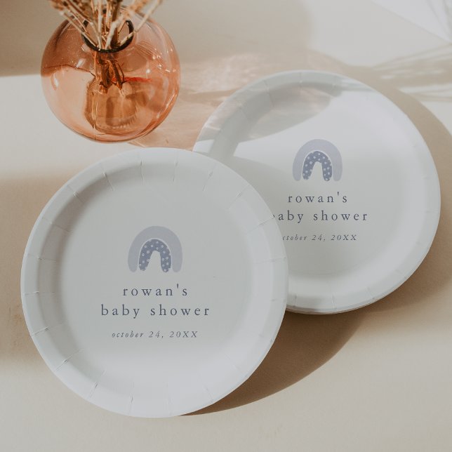 ROWAN Unique Boy Blue Boho Rainbow Baby Shower Paper Plates (Creator Uploaded)