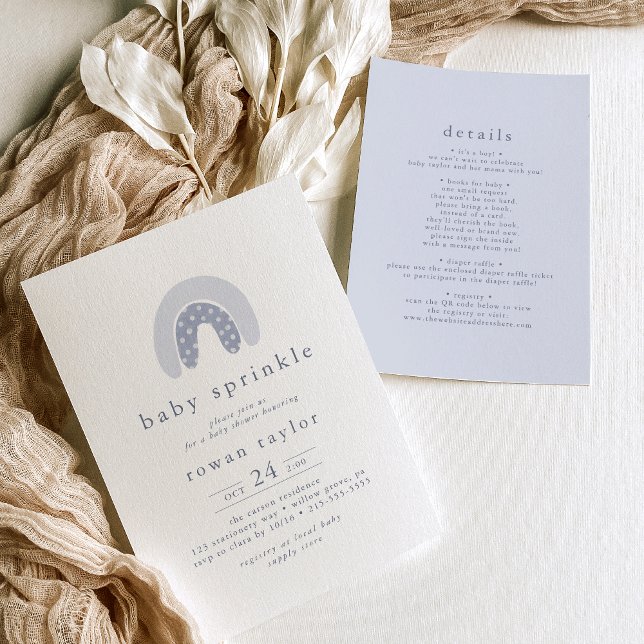 ROWAN Unique Boy Blue Boho Rainbow Baby Sprinkle Invitation (ROWAN Unique Boy Blue Boho Rainbow Baby Sprinkle Invitation)