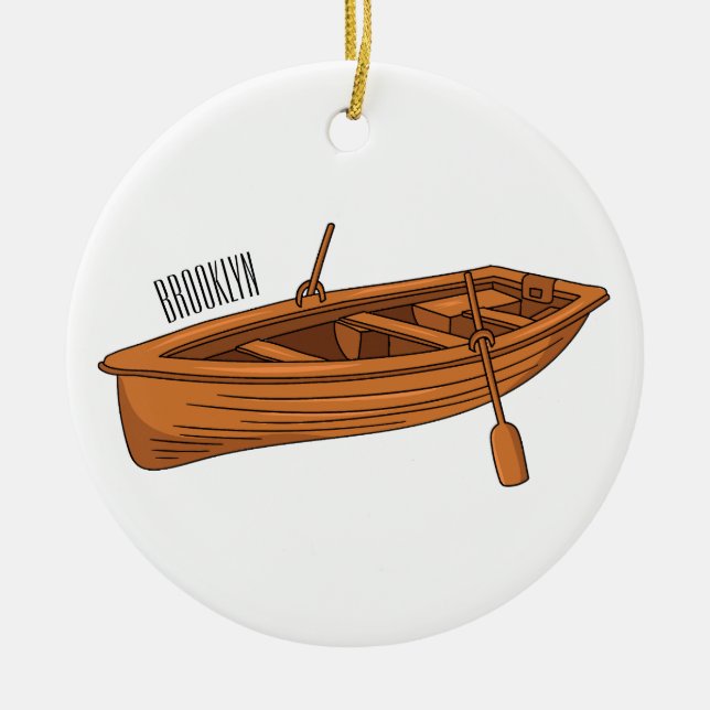 Rowboat cartoon illustration ceramic ornament (Front)