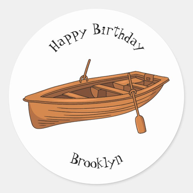 Rowboat cartoon illustration classic round sticker (Front)