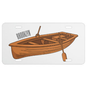 Rowboat cartoon illustration license plate