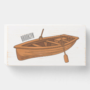 Rowboat cartoon illustration wooden box sign