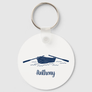 Rowboat Graphic in Navy Blue Personalized Keychain
