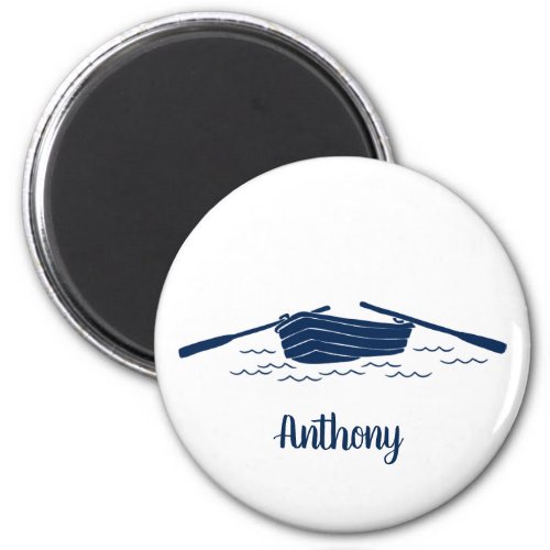 Rowboat Graphic in Navy Blue Personalized Magnet