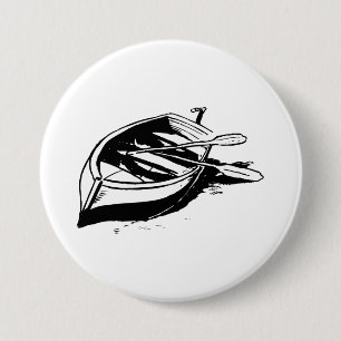 Rowboat Illustration Nautical Black and White Button