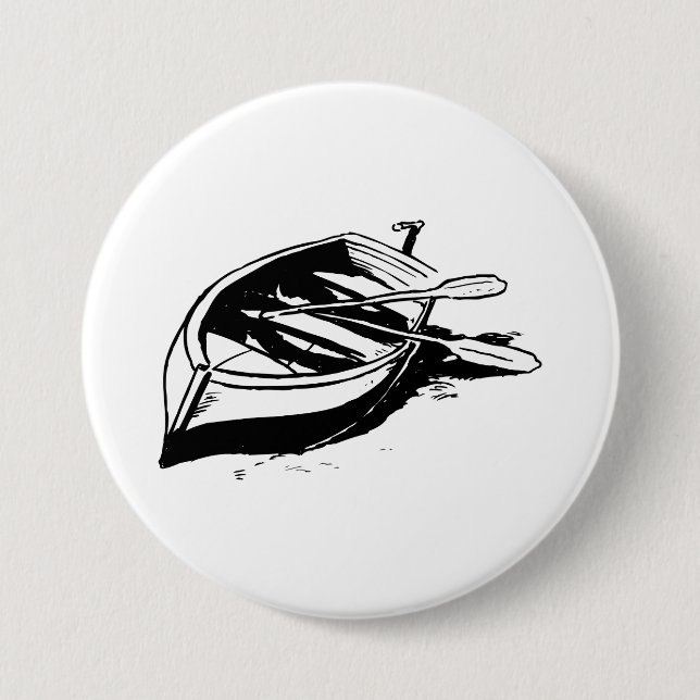 Rowboat Illustration Nautical Black and White Button (Front)