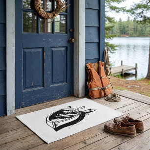 Rowboat Illustration Nautical Black and White Doormat