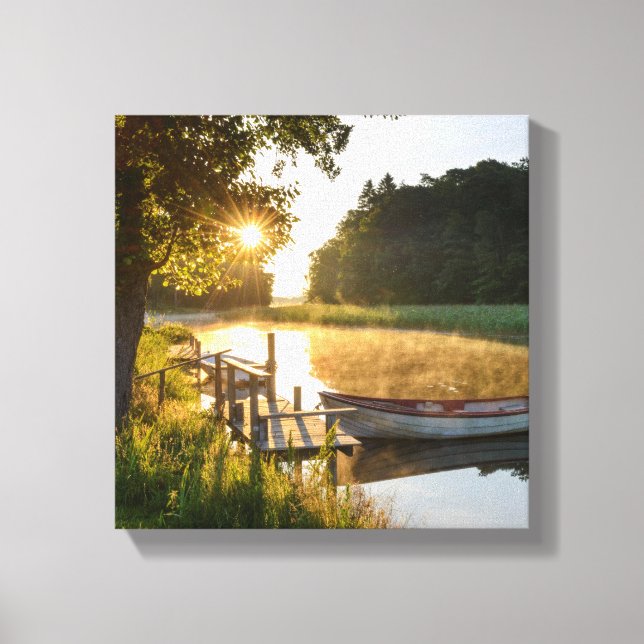 Rowboat Moored at Lake Canvas Print (Front)