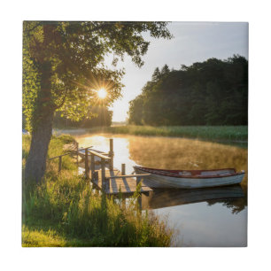 Rowboat Moored at Lake Ceramic Tile