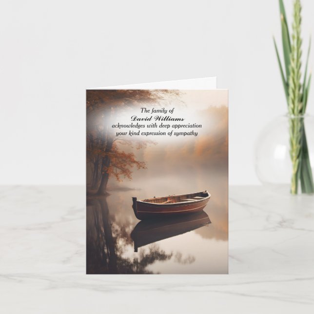 Rowboat On Autumn Lake Sympathy Thank You Card (Front)