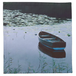 Rowboat on small lake surrounded by water napkin