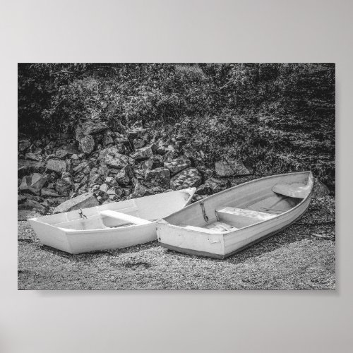 Rowboats Wooden Boats Black and White Poster