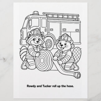 Rowdy and Tucker Roll Up the Hose Coloring Page