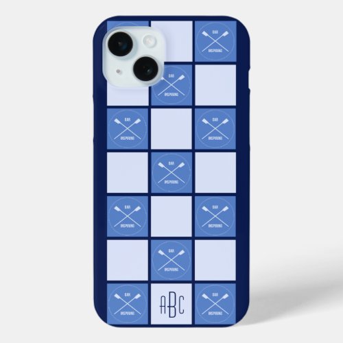 Rowers monogram oarsome blue squares iPhone 15 plus case