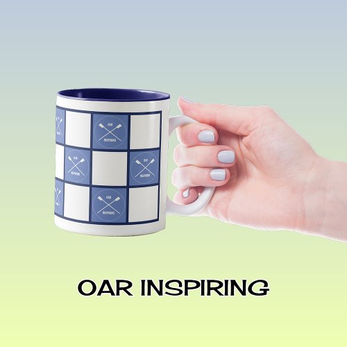 Rowers oar inspiring blue squares Two_Tone coffee mug