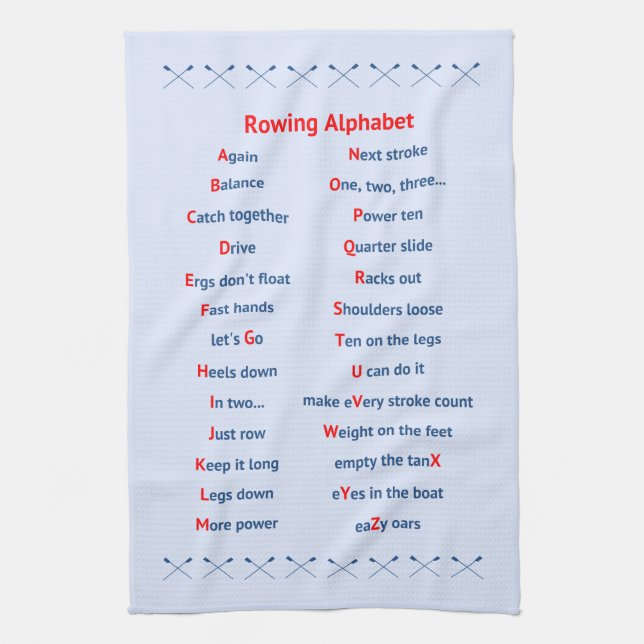 Rowing alphabet pale blue kitchen towel (Vertical)