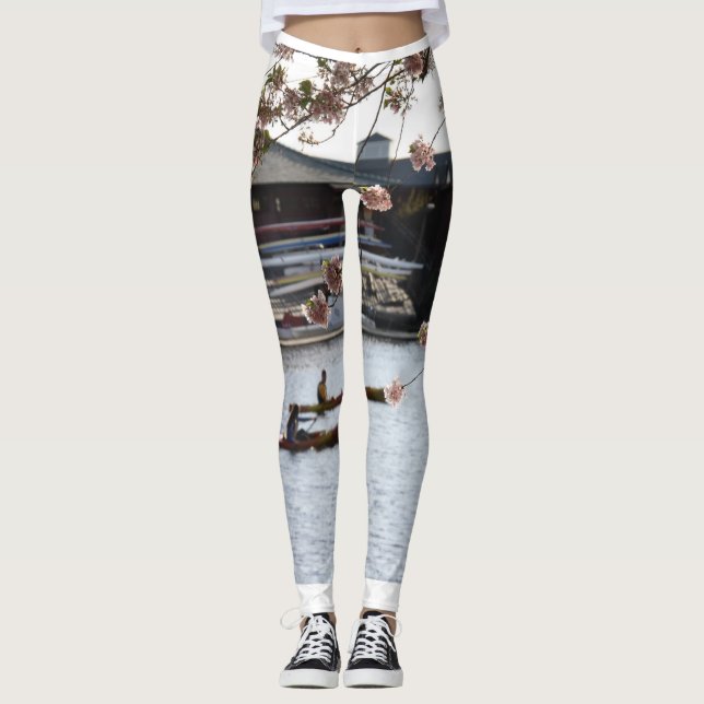 Rowing Amid the Japanese Cherry Blossoms Leggings (Front)