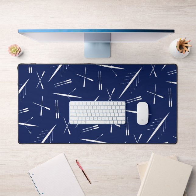 Rowing Boat Pattern, Stylish Navy Blue and White Desk Mat (Office 1)