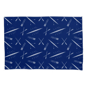 Rowing Boats and Oars Navy Blue and White Pattern Pillow Case
