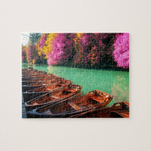 Rowing Boats Lake Trees Plitvice Lakes Croatia Jigsaw Puzzle