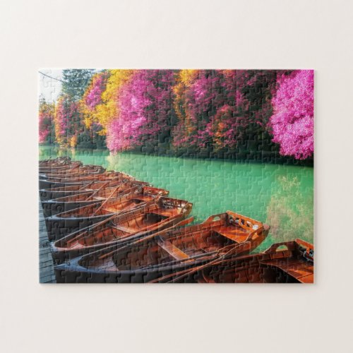 Rowing Boats Lake Trees Plitvice Lakes Croatia Jigsaw Puzzle