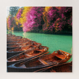 Rowing Boats Lake Trees Plitvice Lakes Croatia Jigsaw Puzzle