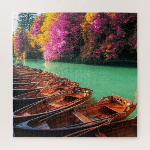 Rowing Boats Lake Trees Plitvice Lakes Croatia Jigsaw Puzzle