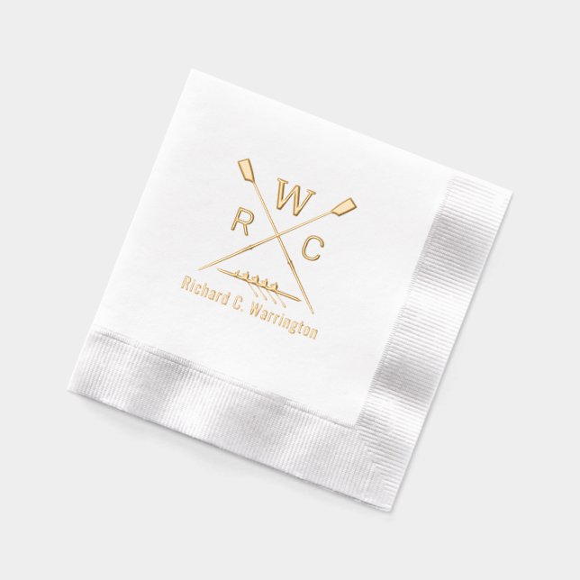 Rowing Crew Boat Blades Oars Name Initials Foil Napkins (Left)