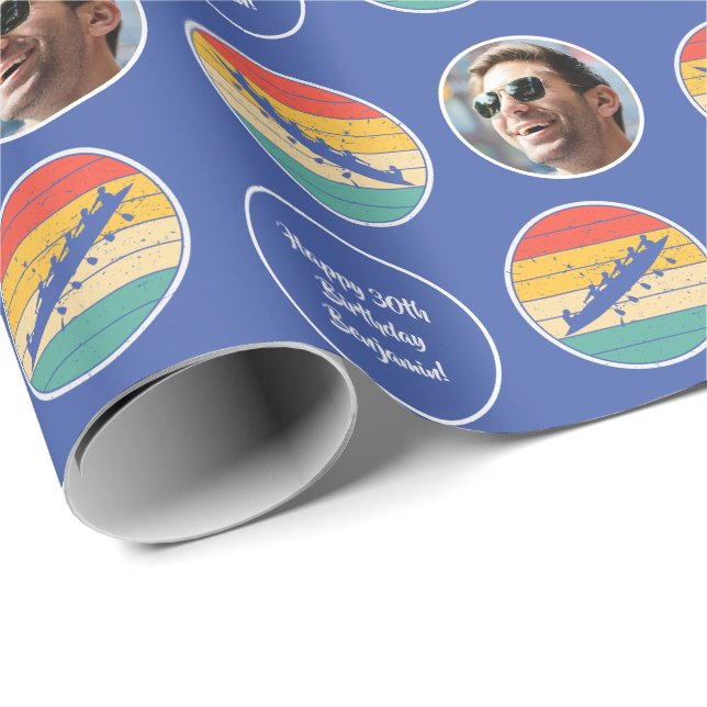 Rowing Crew Team Name Age Photo Sunset Birthday Wrapping Paper (Roll Corner)