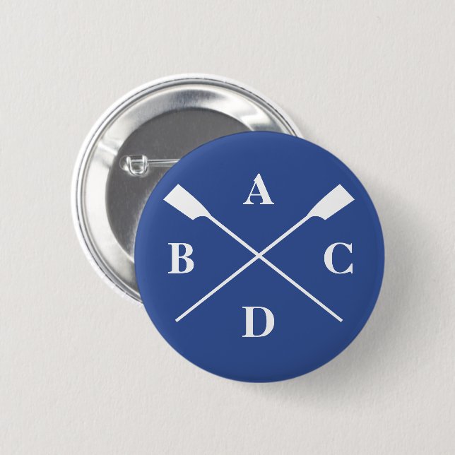 Rowing crossed oars monogram navy button (Front & Back)