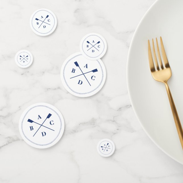 Rowing crossed oars navy initials confetti (Group)