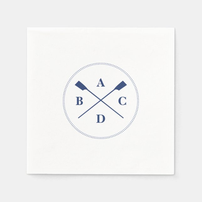 Rowing crossed oars navy initials napkins (Front)