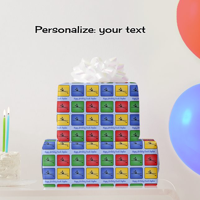 Rowing custom text four icons colorful wrapping paper (Creator Uploaded)