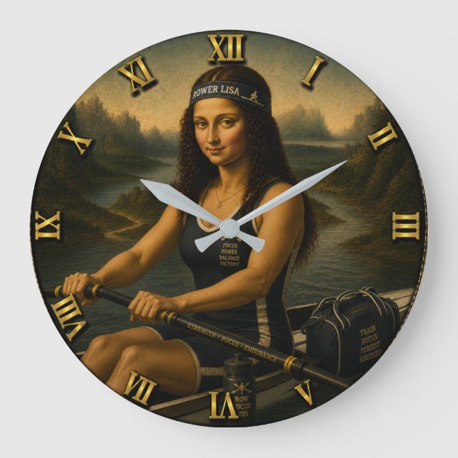 Rowing Funny Mona Lisa Rower Gift for Crew  Large Clock (Front)