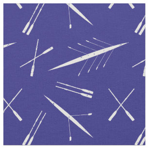 Rowing Pattern Blue White Boats and Oars Fabric