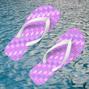 Rowing pink purple lettering pattern flip flops